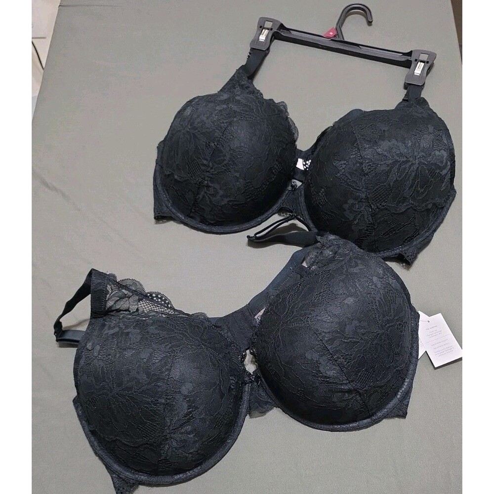 The Sublime Lace Plunge Push Up Underwire Bra Black Padded Women's 46DD Lot/2
